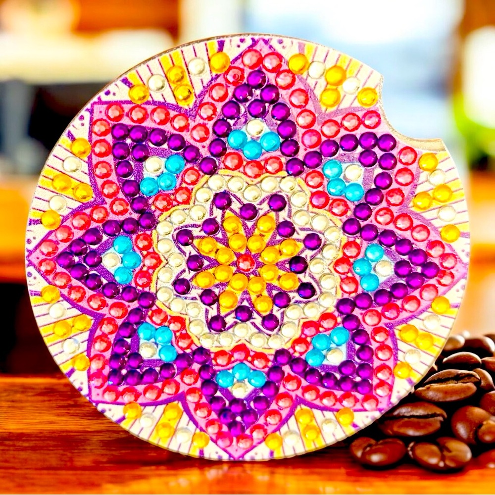 Car Coaster Hand Crafted & Sealed Diamond Art Cork Back 2.8”